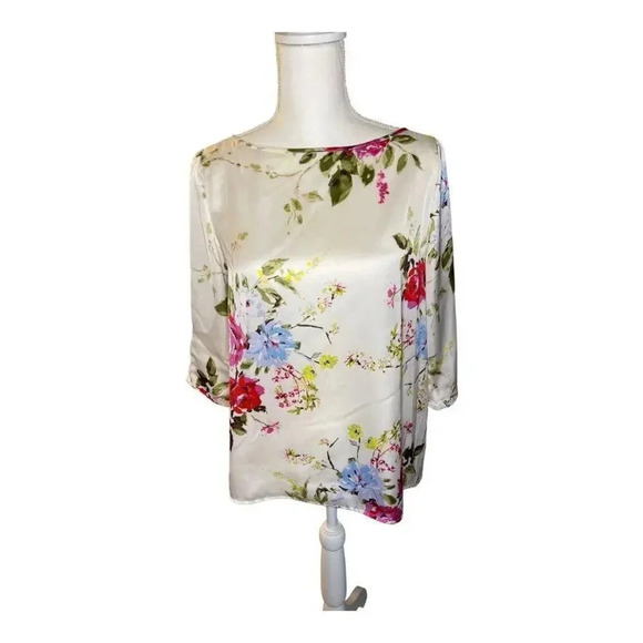Tahari ASL Women’s XS Boatneck Floral‎ 3/4 Sleeve Blouse Spring - Picture 1 of 6